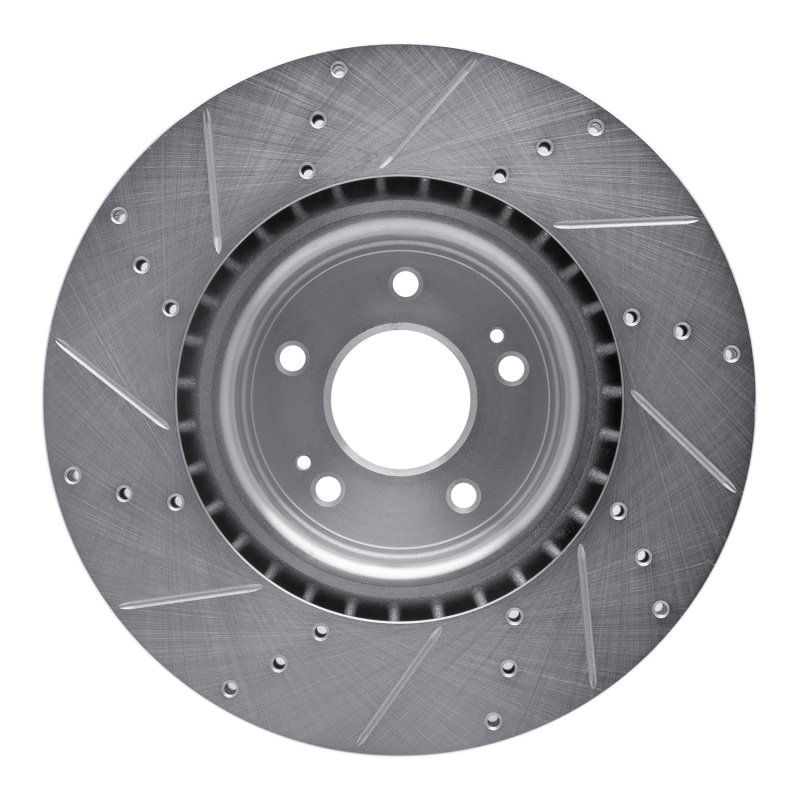 Hyundai Genesis Coupe Brake Rotor (1) - Front Right - R1 Concepts - Drilled & Slotted - Silver - `10-`16